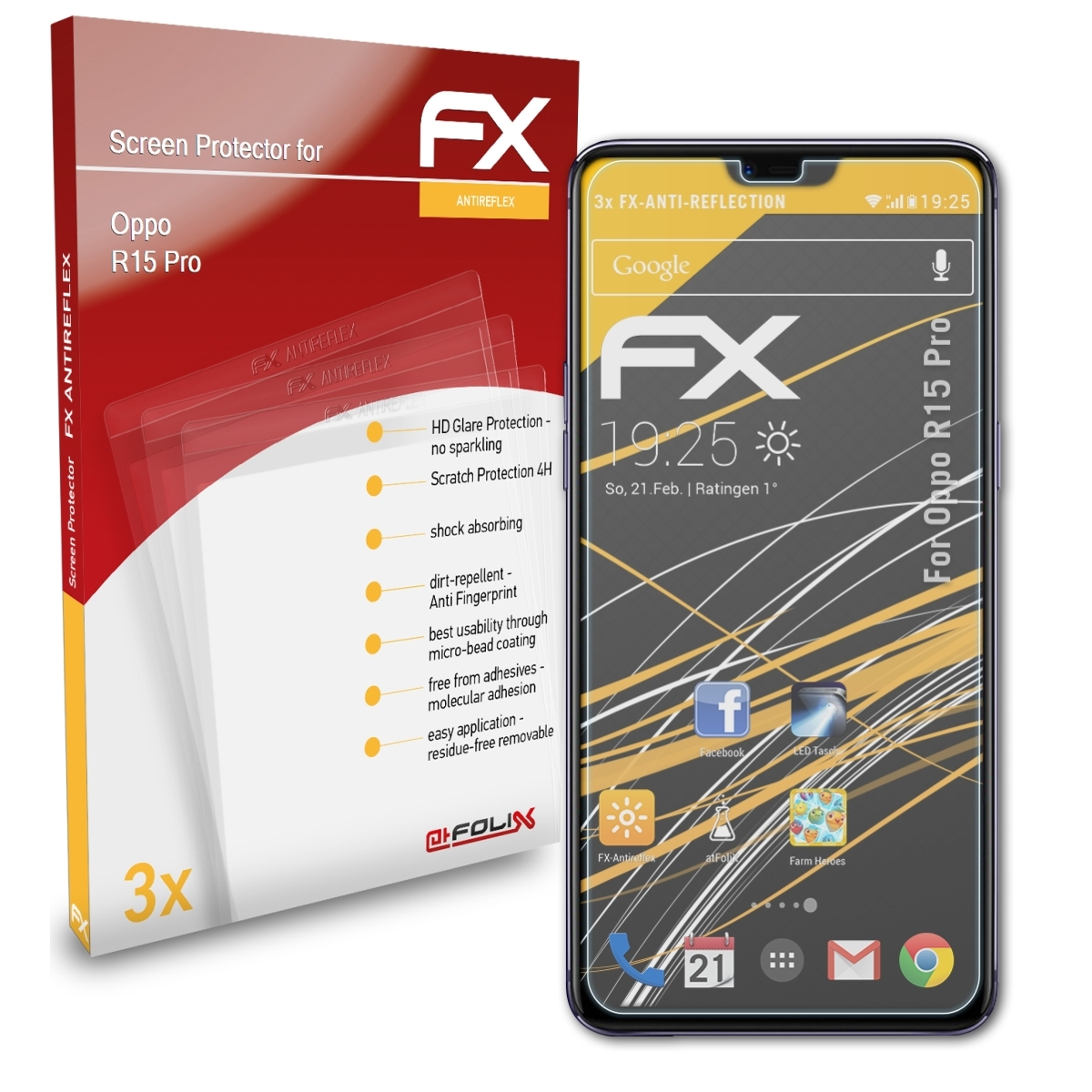 ATFOLIX 3x FX-Antireflex Displayschutz(für Oppo Pro) R15
