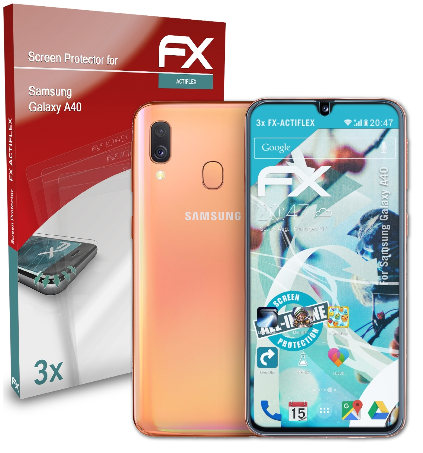 Samsung Displayschutz(für FX-ActiFleX ATFOLIX Galaxy A40) 3x