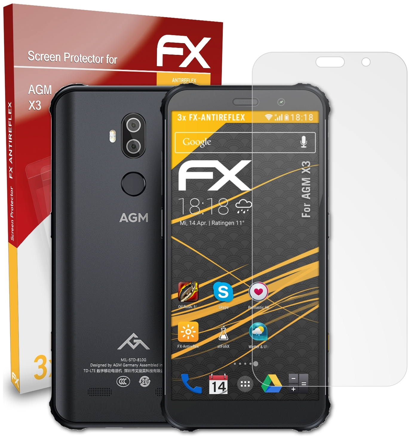 ATFOLIX 3x X3) AGM FX-Antireflex Displayschutz(für