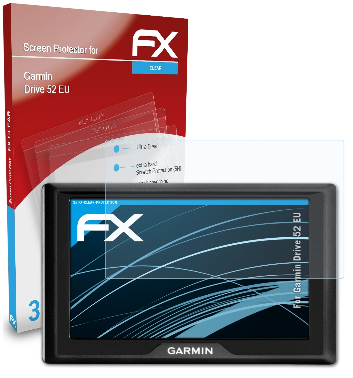 ATFOLIX 3x FX-Clear Displayschutz(für Garmin EU) 52 Drive