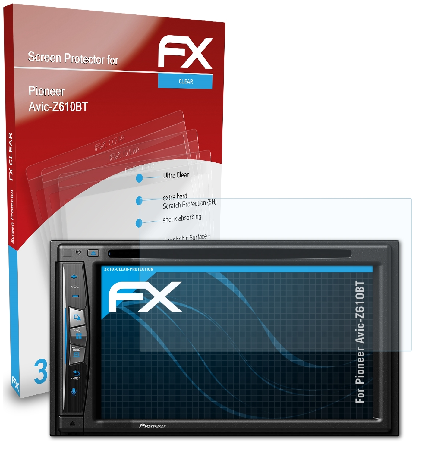 ATFOLIX 3x FX-Clear Displayschutz(für Pioneer Avic-Z610BT)