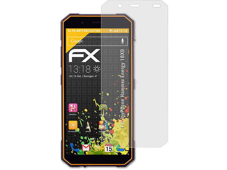 Hammer 3x Energy myPhone ATFOLIX FX-Antireflex Displayschutz(für 18X9)