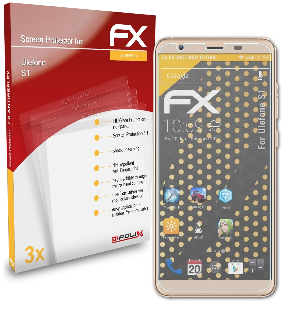 ATFOLIX 3x FX-Antireflex S1) Displayschutz(für Ulefone