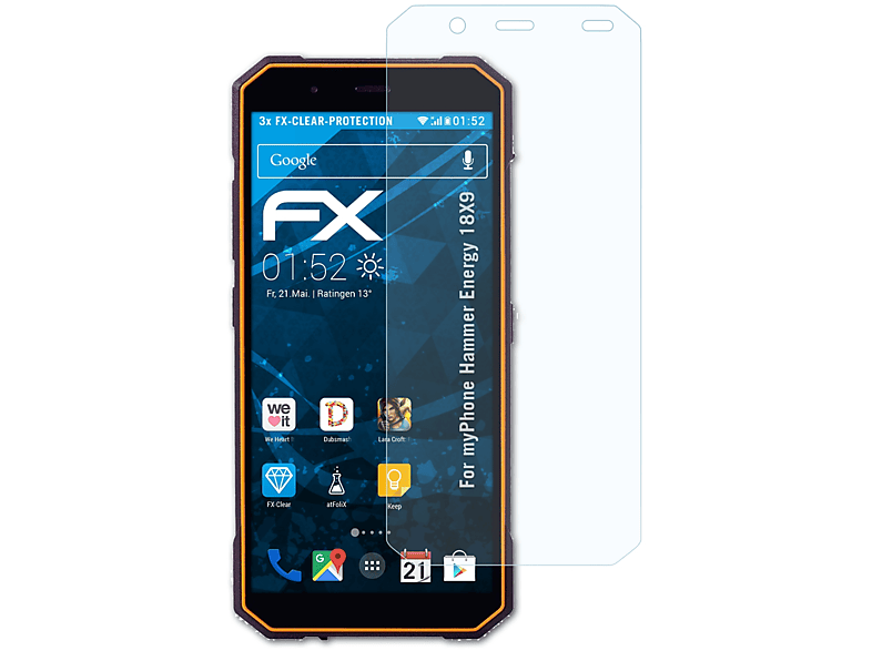 ATFOLIX 3x FX-Clear Displayschutz(für myPhone Hammer Energy 18X9)