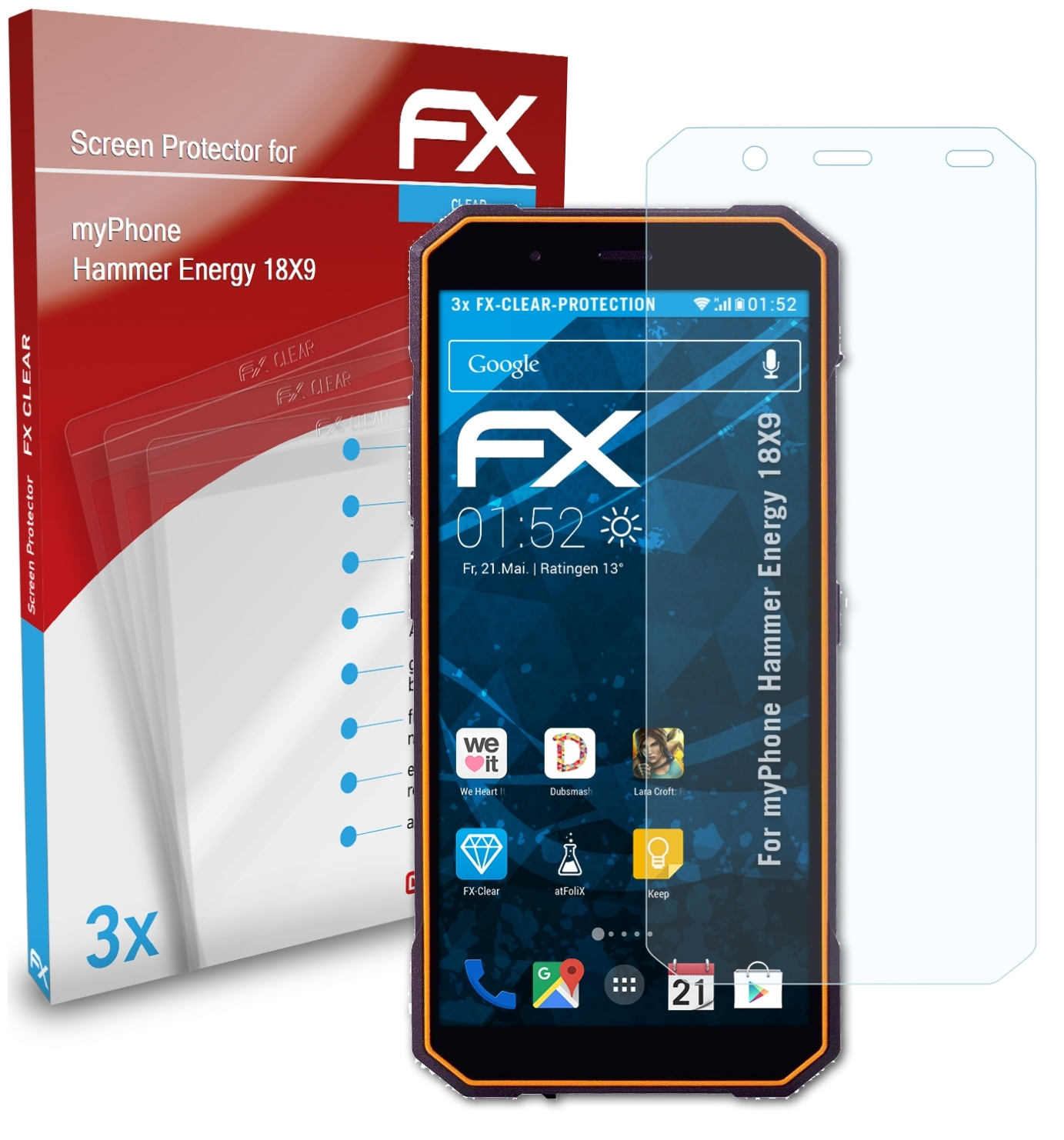 Energy 18X9) ATFOLIX FX-Clear myPhone 3x Displayschutz(für Hammer