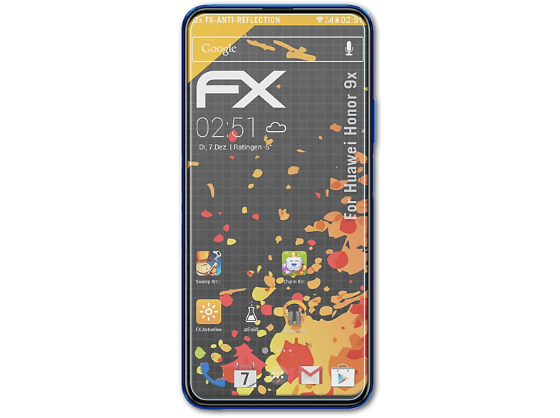 ATFOLIX 3x Displayschutz(für Honor 9x) Huawei FX-Antireflex