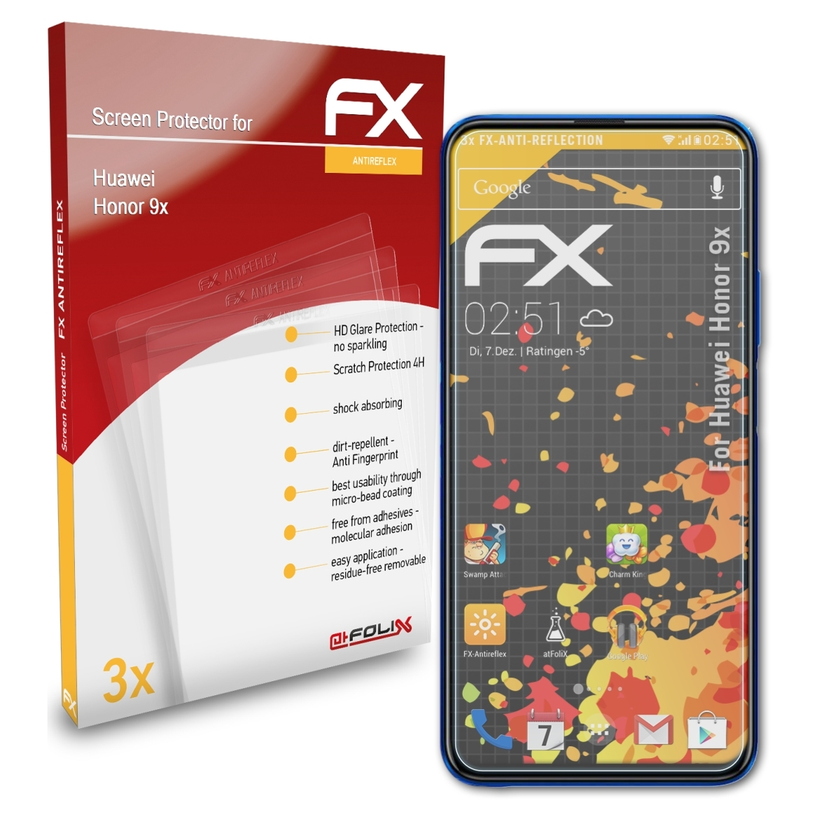 FX-Antireflex Honor Huawei Displayschutz(für ATFOLIX 3x 9x)