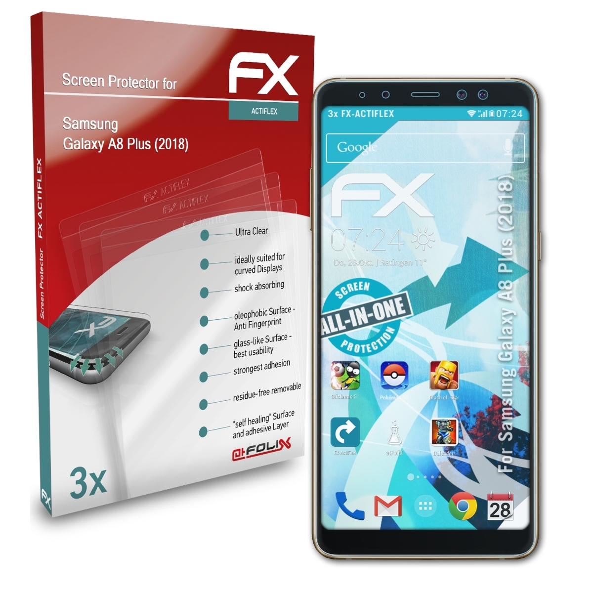Displayschutz(für (2018)) FX-ActiFleX 3x A8 Plus Galaxy ATFOLIX Samsung