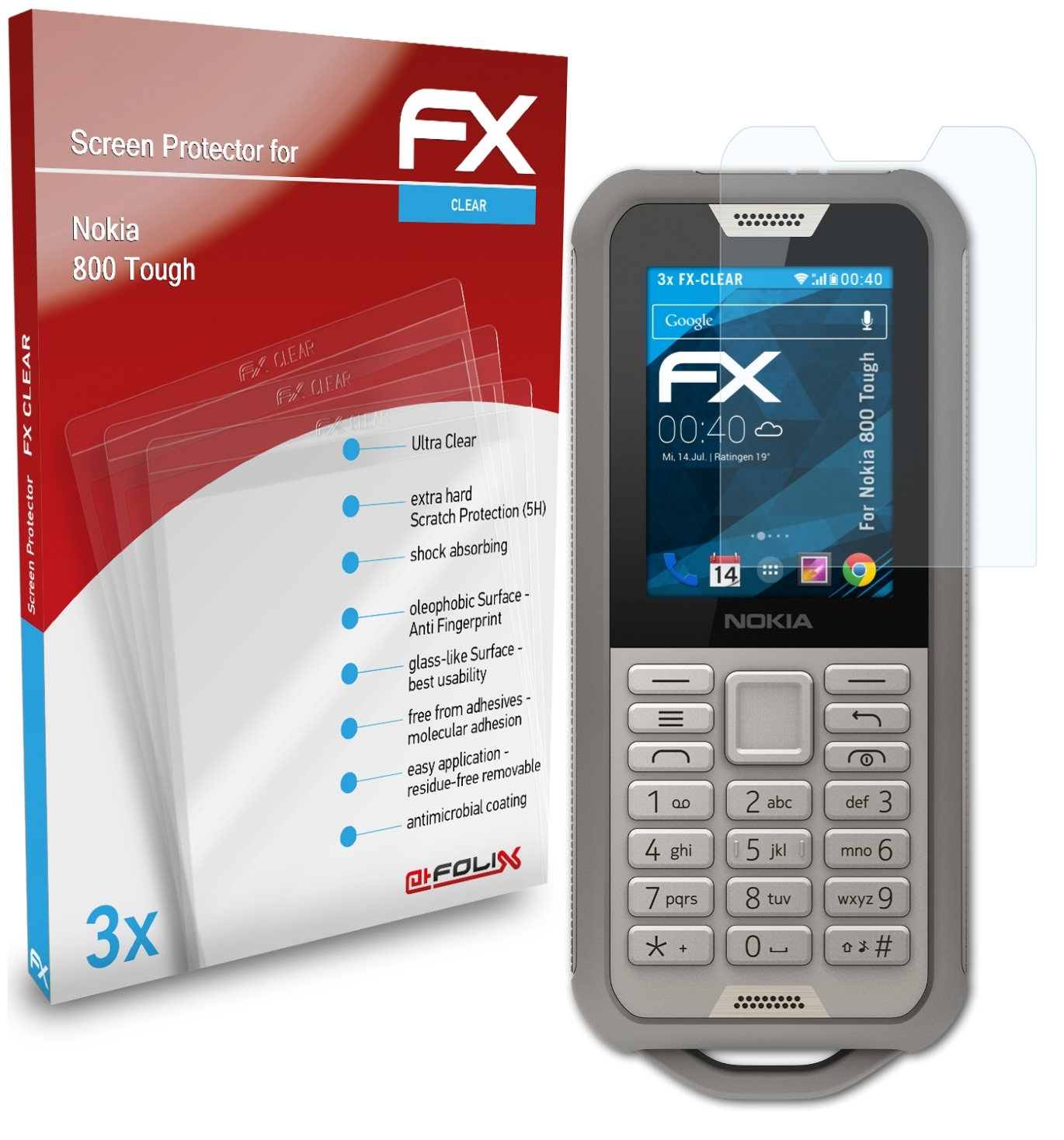 Tough) 800 Nokia FX-Clear ATFOLIX 3x Displayschutz(für