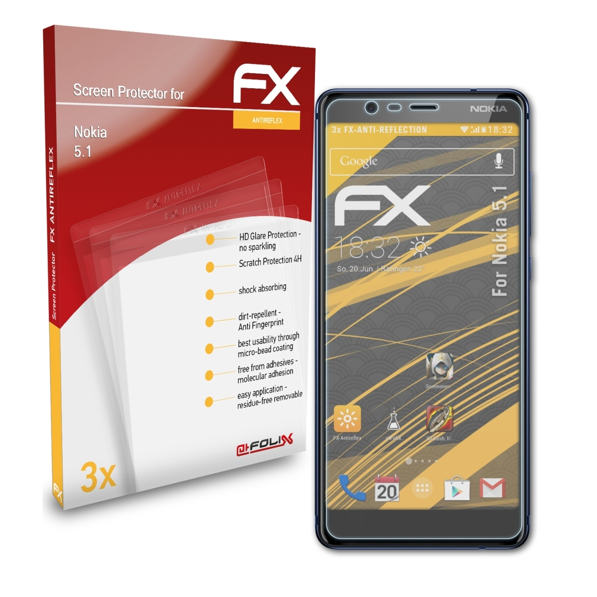 FX-Antireflex ATFOLIX Displayschutz(für Nokia 3x 5.1)