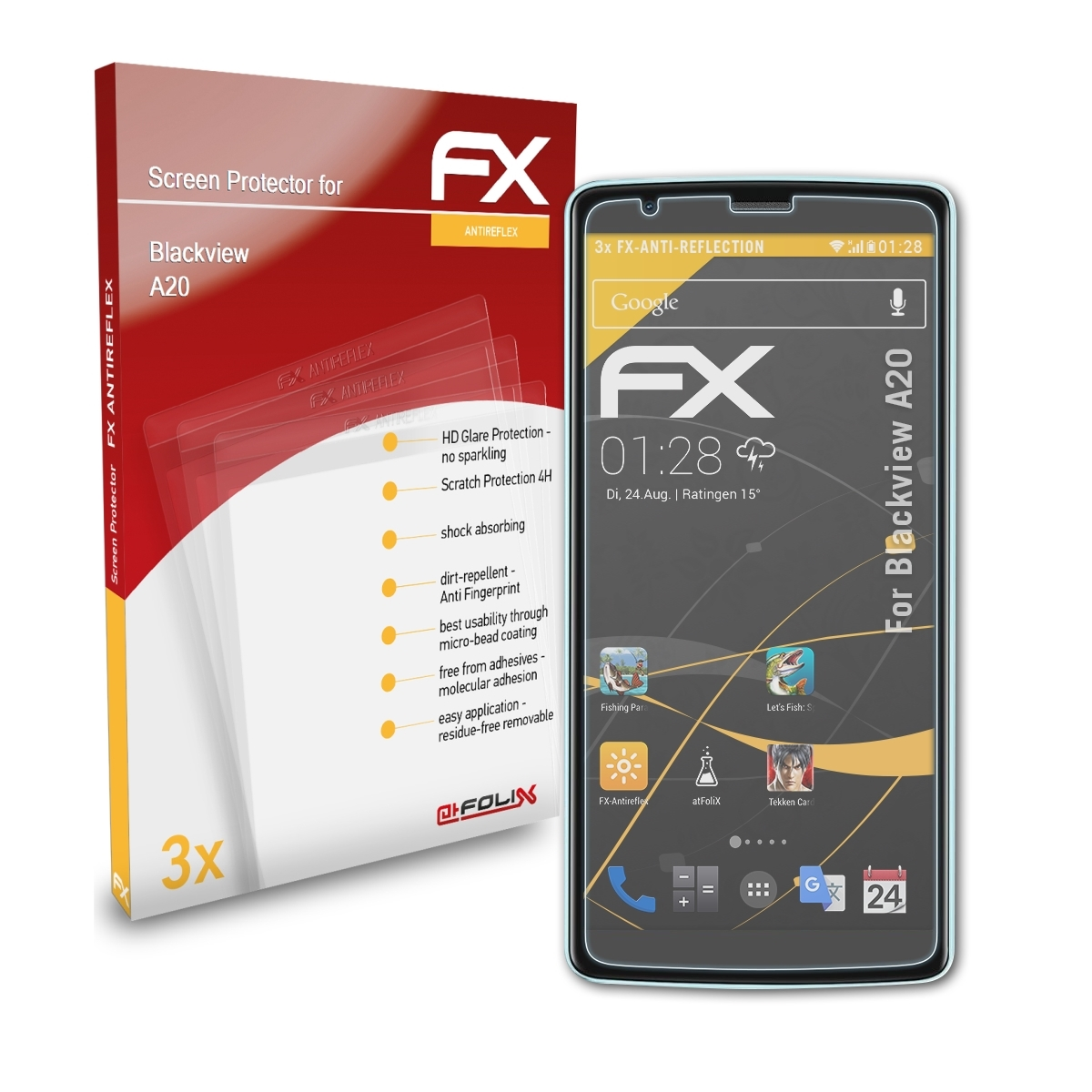 A20) 3x Displayschutz(für ATFOLIX Blackview FX-Antireflex