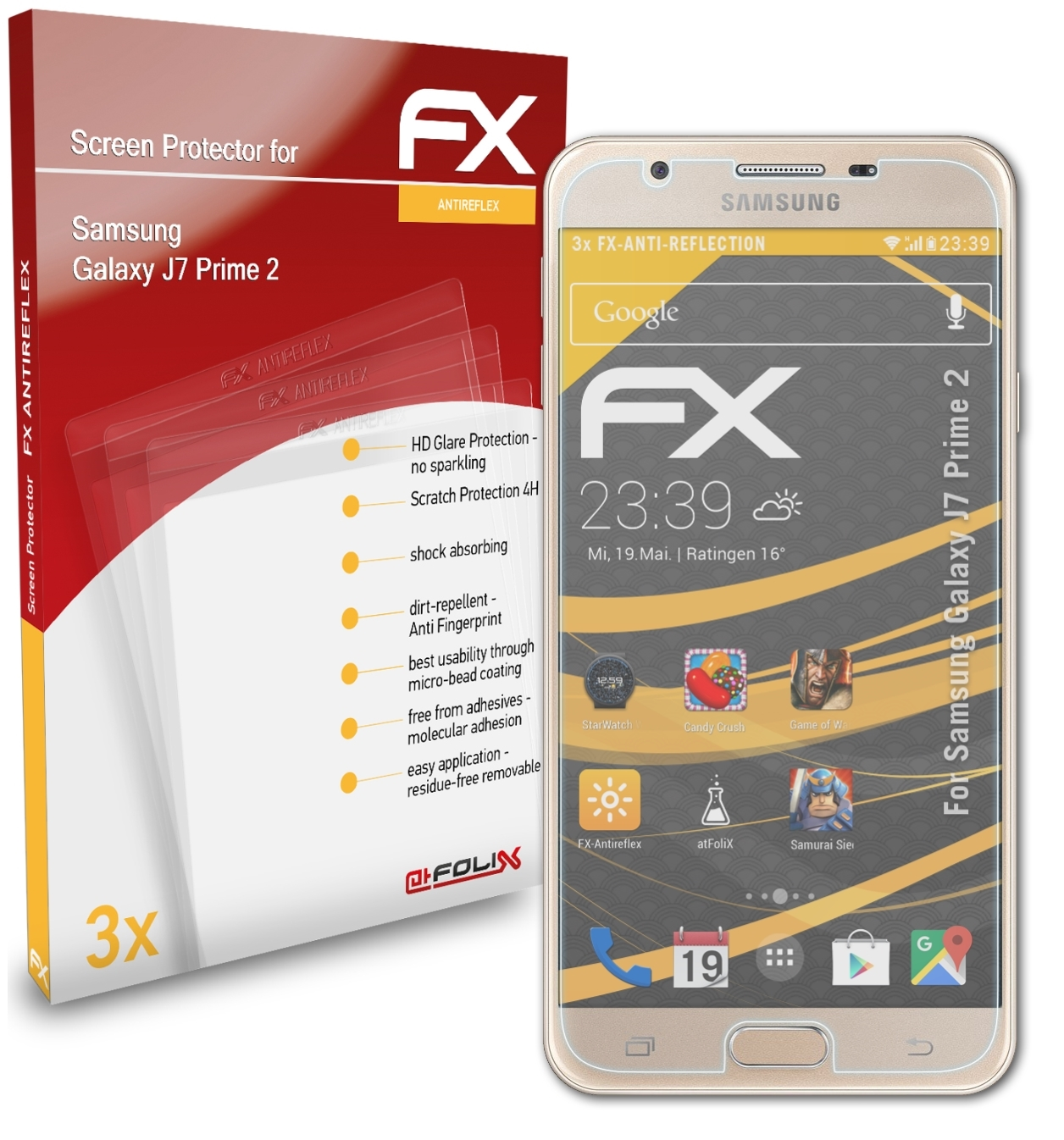 Displayschutz(für 3x 2) Samsung J7 FX-Antireflex Prime Galaxy ATFOLIX