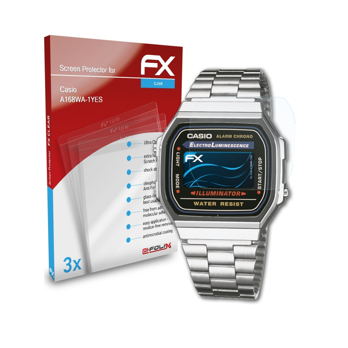 ATFOLIX 3x FX-Clear Displayschutz(für Casio A168WA-1YES)