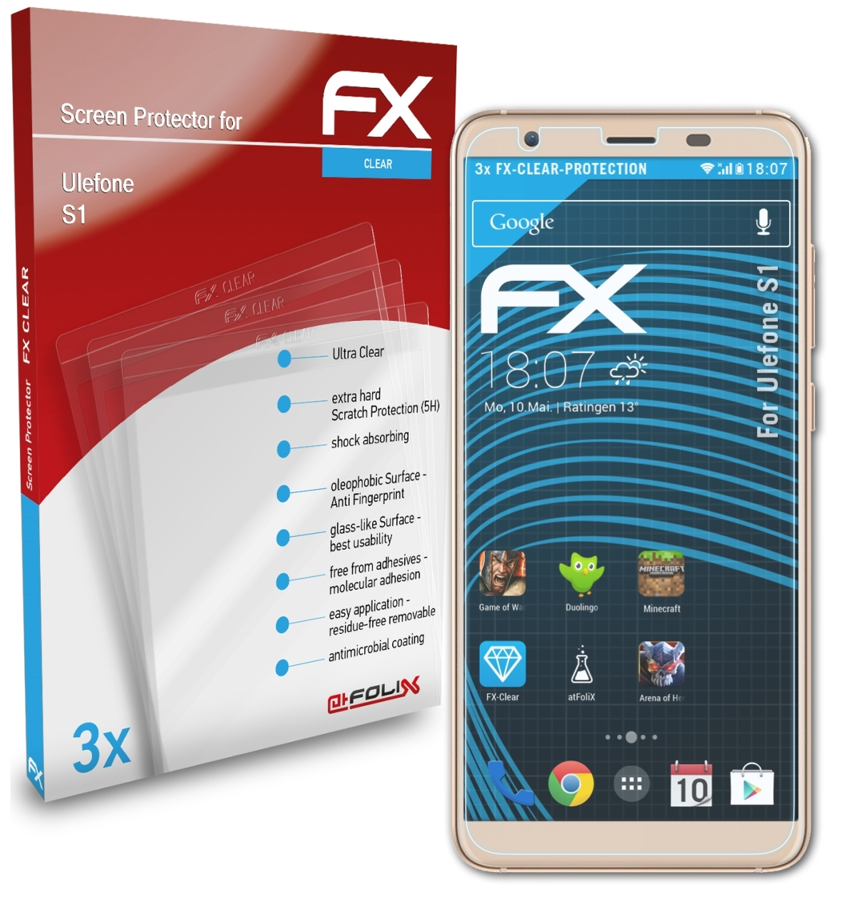 Ulefone 3x FX-Clear S1) Displayschutz(für ATFOLIX