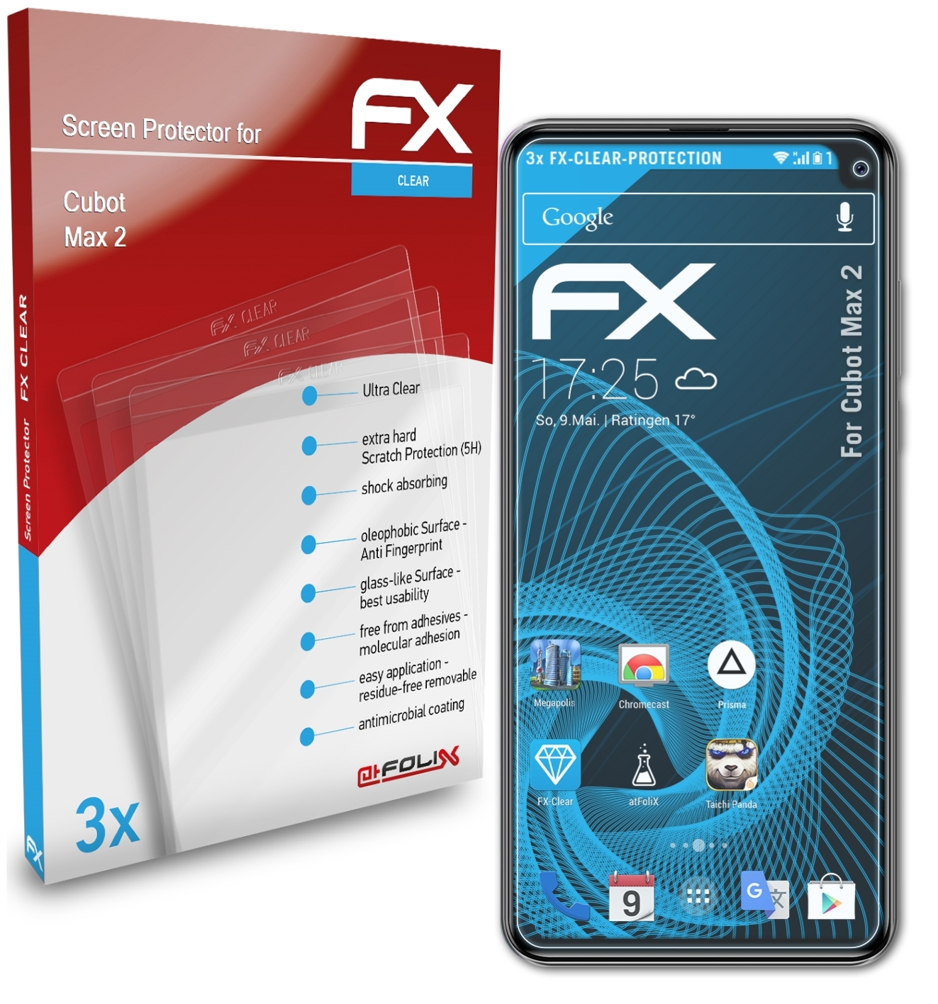 ATFOLIX 3x FX-Clear Displayschutz(für Cubot Max 2)