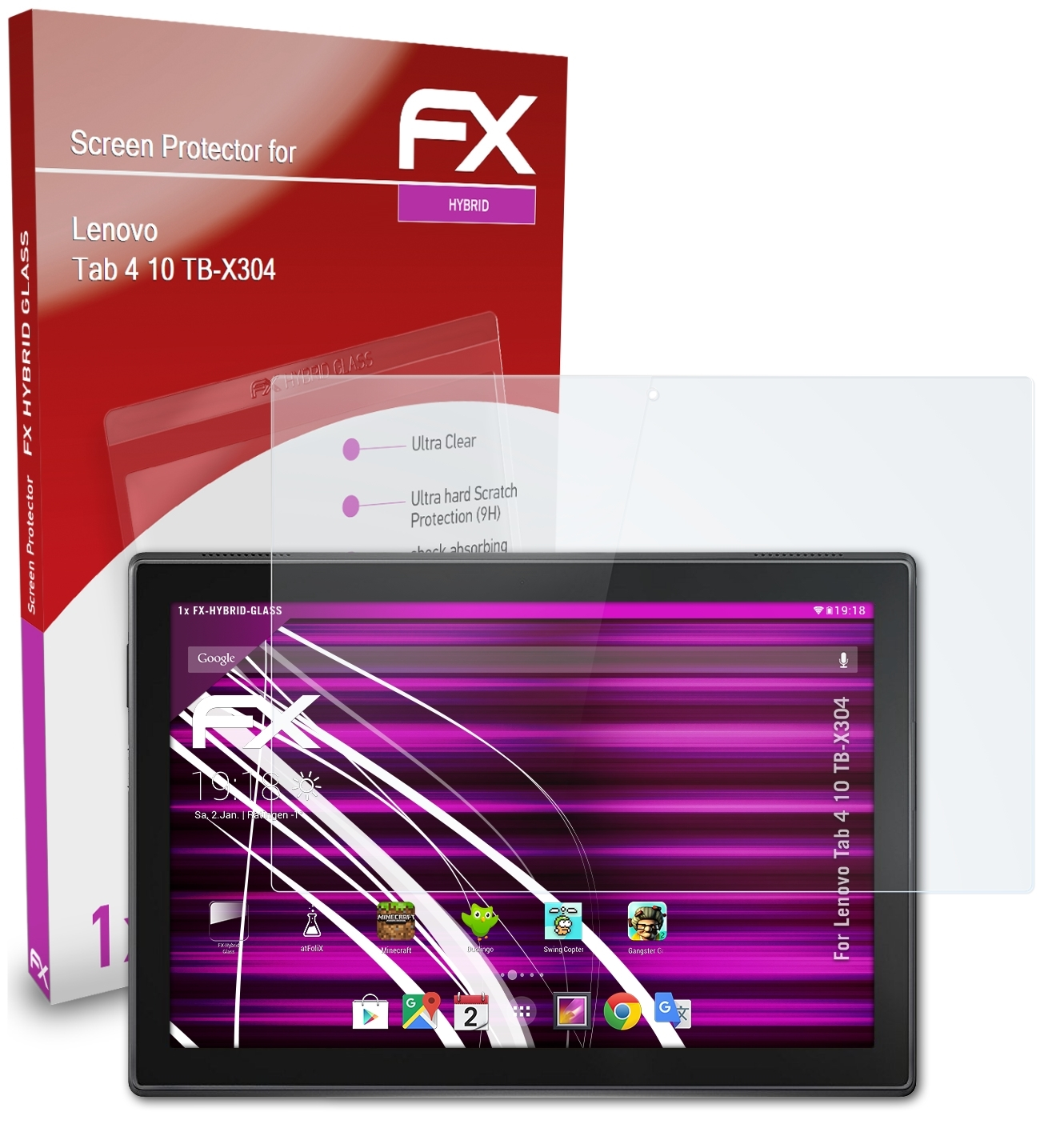 ATFOLIX FX-Hybrid-Glass Schutzglas(für 10 Lenovo 4 Tab (TB-X304))