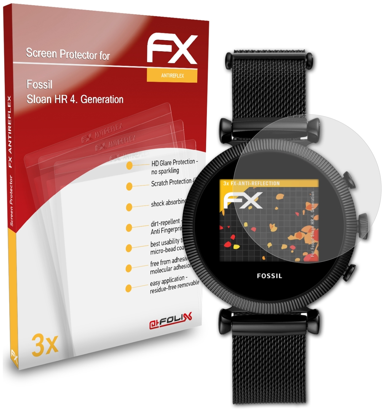 ATFOLIX 3x FX-Antireflex Fossil HR (4. Sloan Generation)) Displayschutz(für