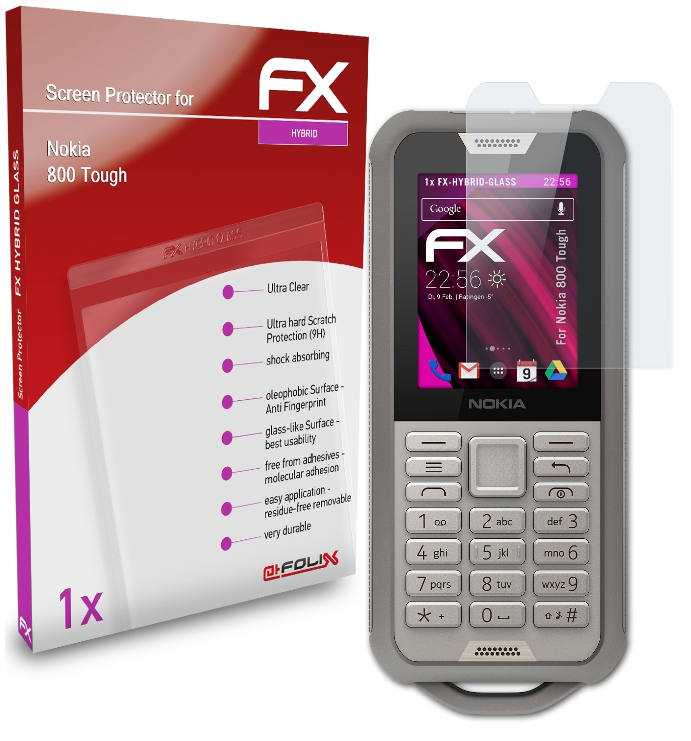 ATFOLIX FX-Hybrid-Glass Schutzglas(für Nokia 800 Tough)