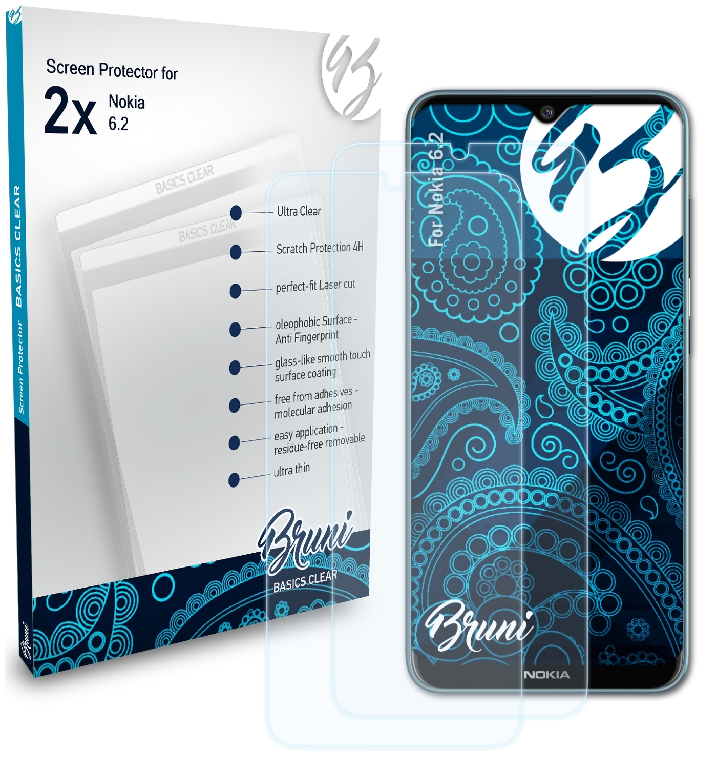 BRUNI 2x Basics-Clear Schutzfolie(für 6.2) Nokia