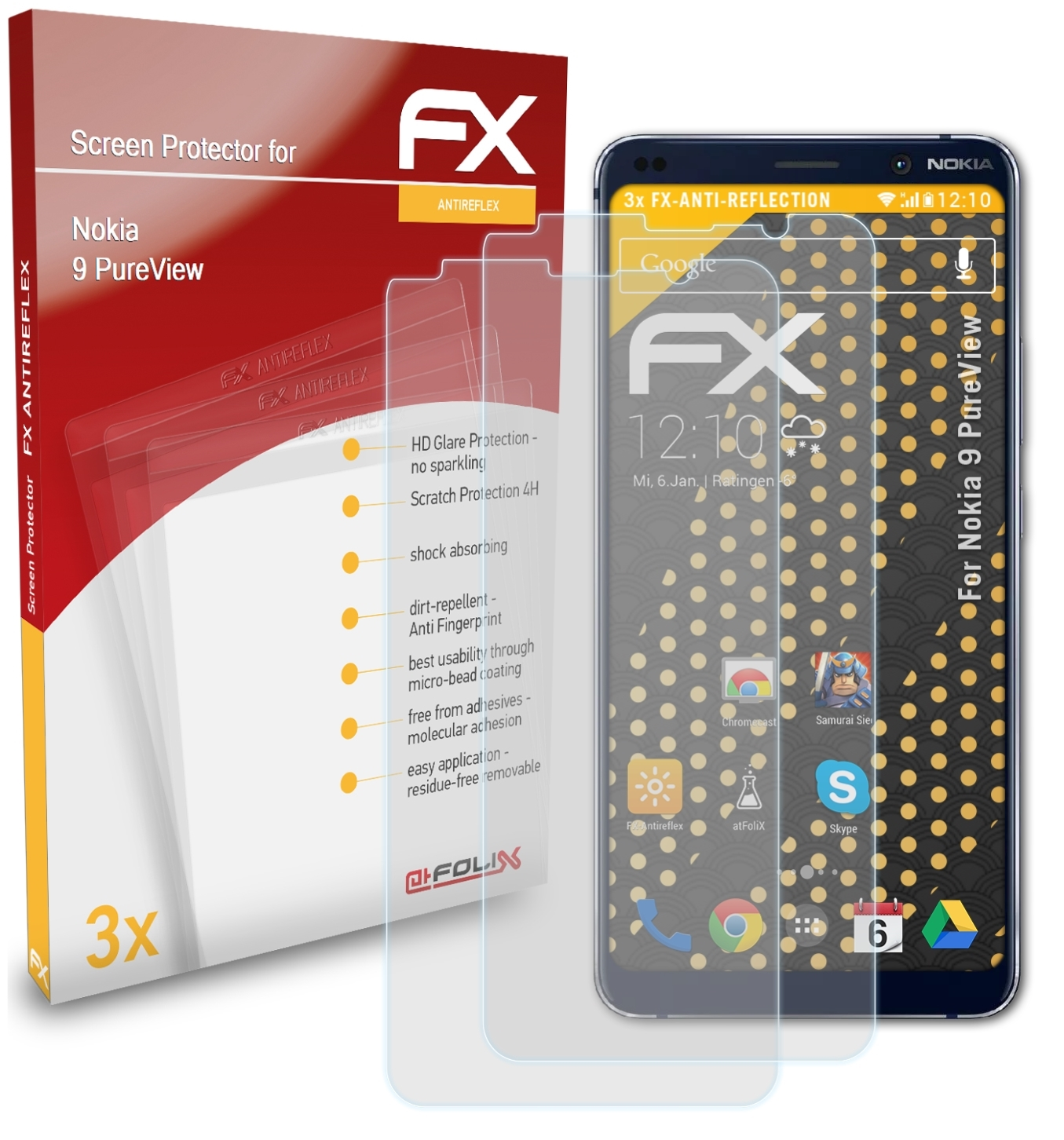 Nokia ATFOLIX 9 FX-Antireflex PureView) Displayschutz(für 3x