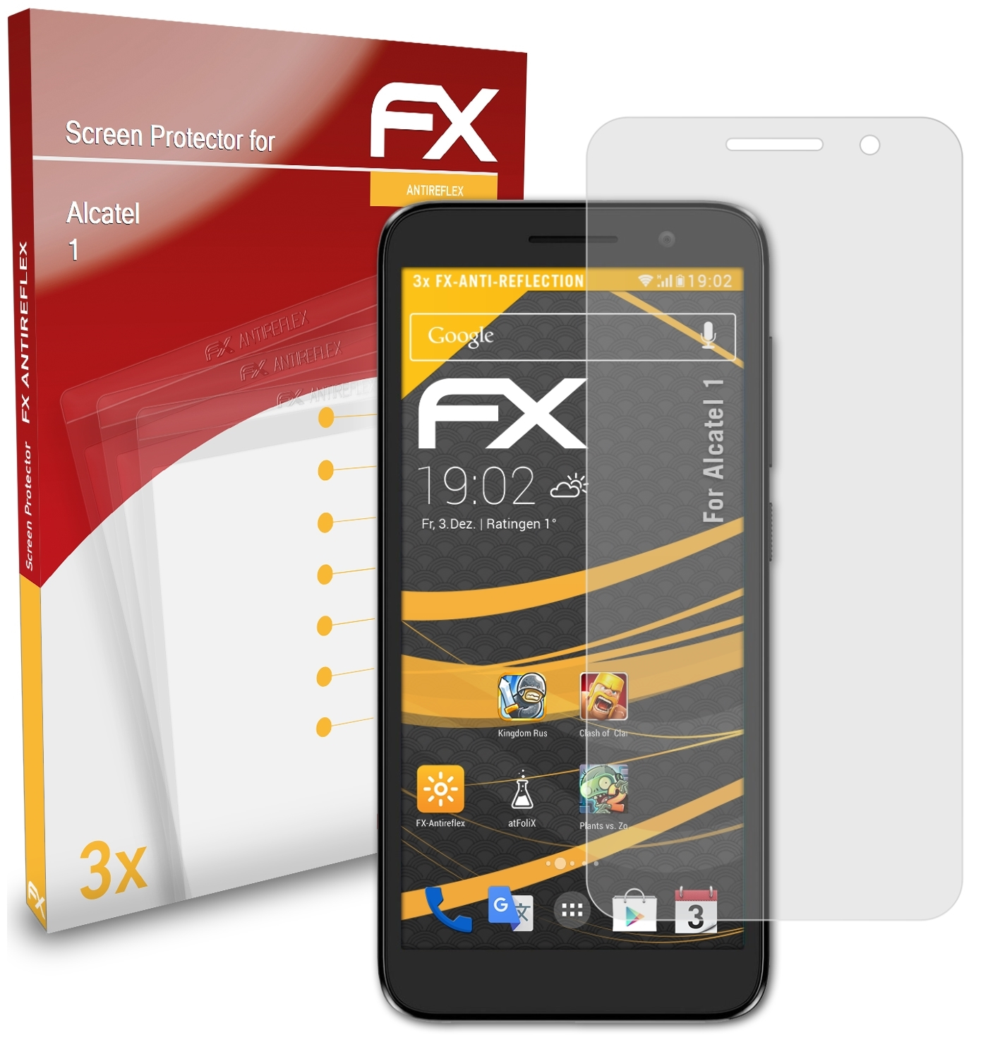 ATFOLIX 3x Alcatel Displayschutz(für 1) FX-Antireflex