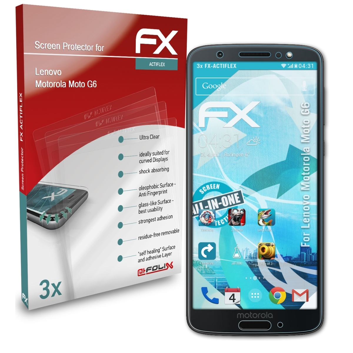 ATFOLIX 3x FX-ActiFleX Displayschutz(für G6) Moto Motorola Lenovo