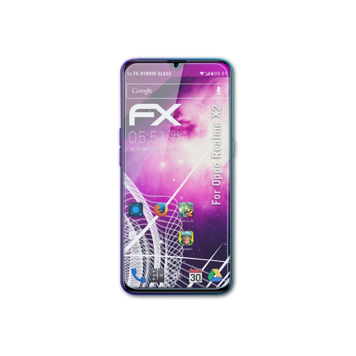 X2) Realme Schutzglas(für FX-Hybrid-Glass ATFOLIX Oppo