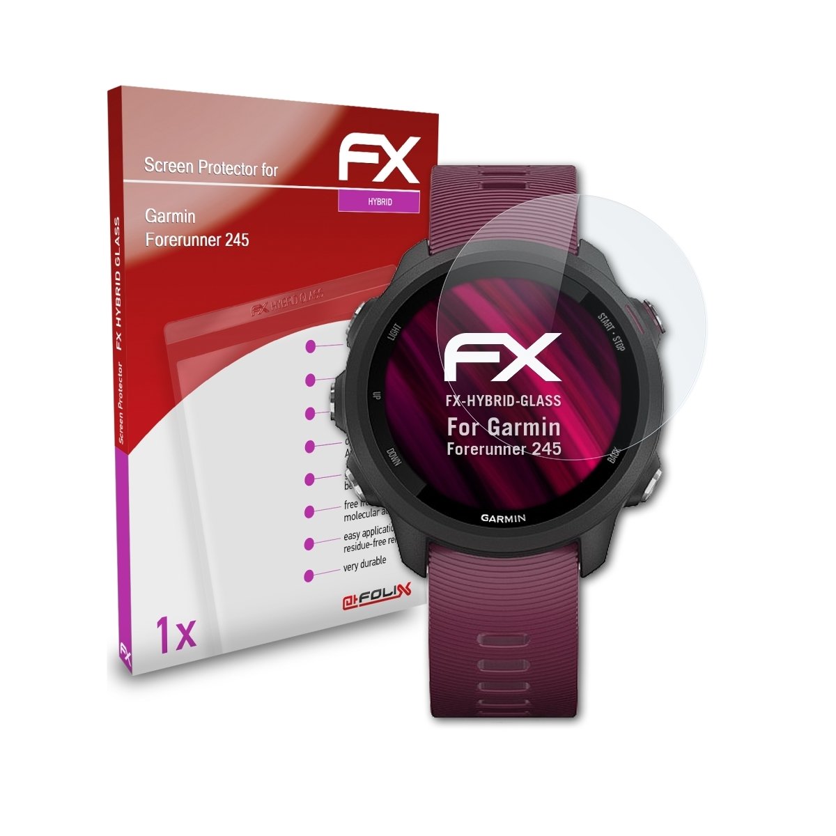 ATFOLIX FX-Hybrid-Glass Garmin 245) Forerunner Schutzglas(für