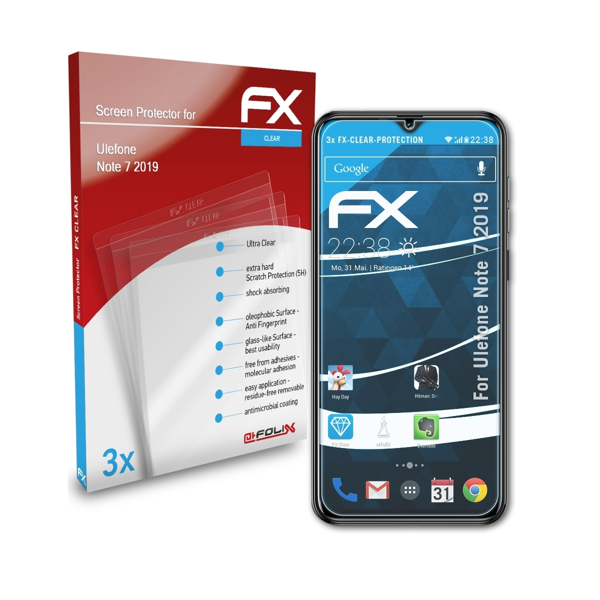 ATFOLIX 3x FX-Clear Displayschutz(für Ulefone 7 Note (2019))