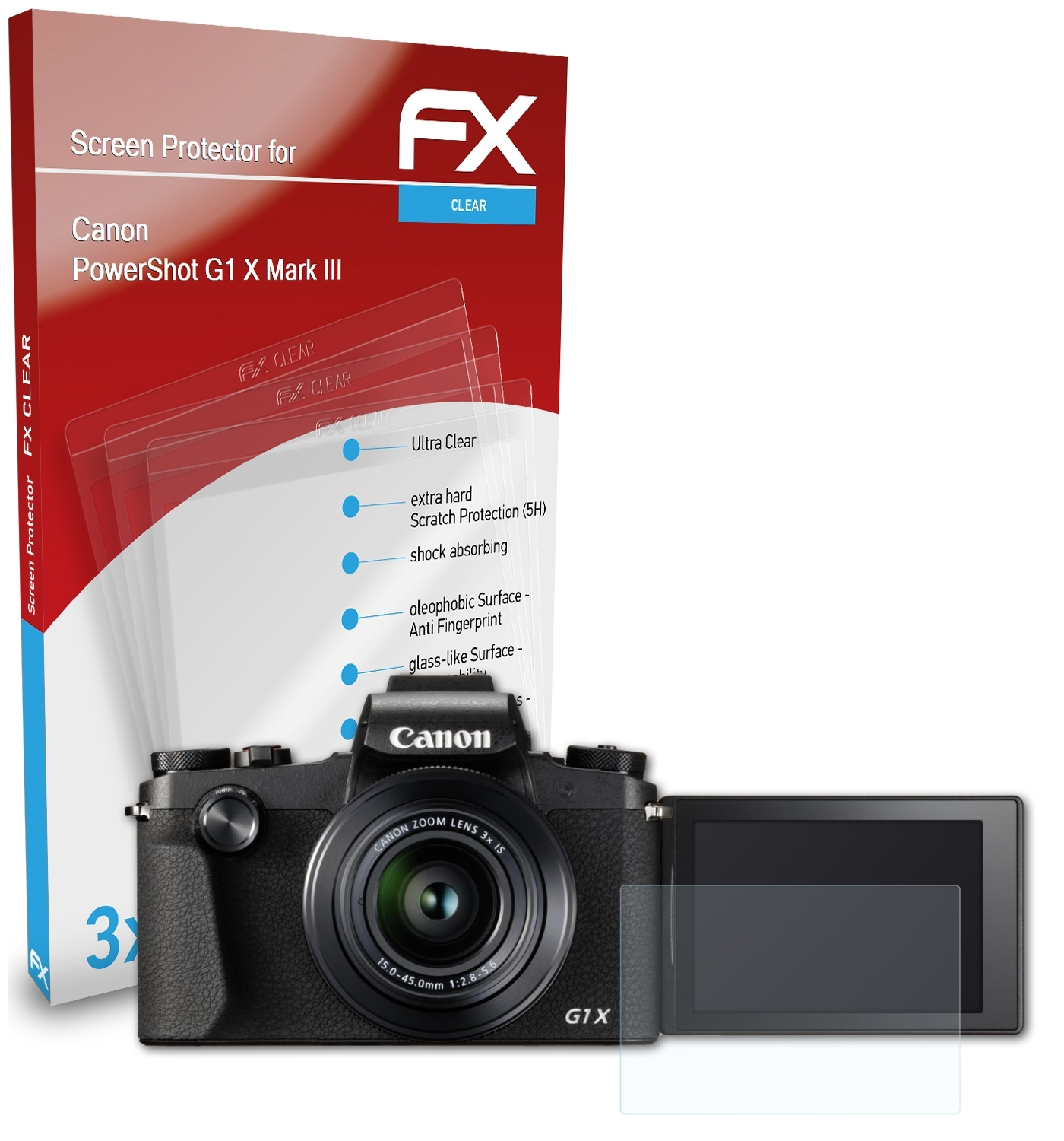 PowerShot Canon Displayschutz(für FX-Clear III) ATFOLIX X G1 Mark 3x
