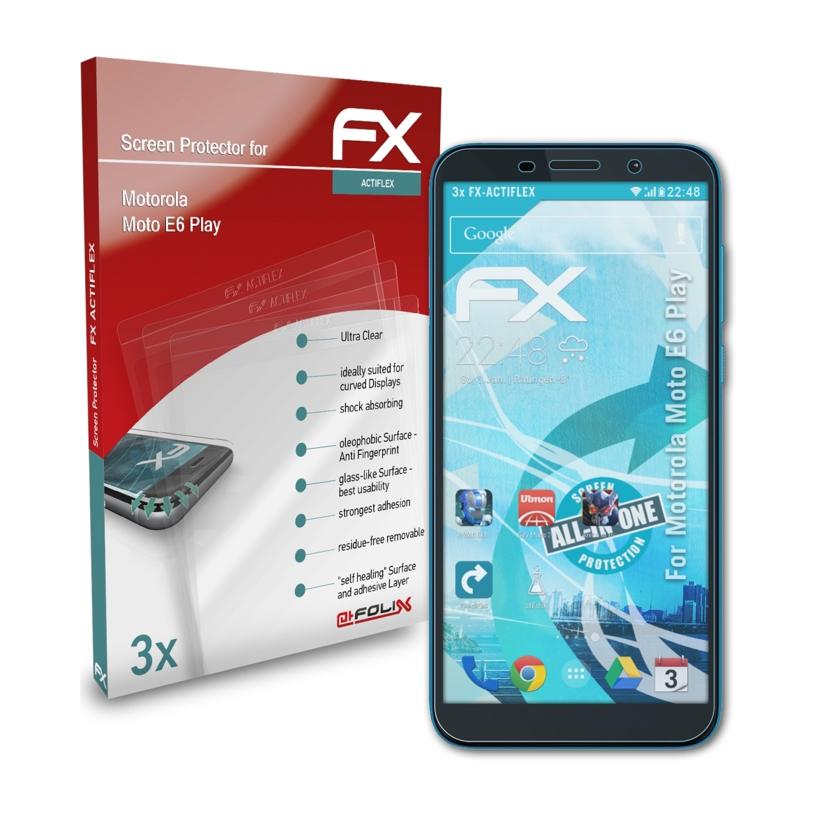 ATFOLIX 3x FX-ActiFleX Displayschutz(für Play) E6 Motorola Moto
