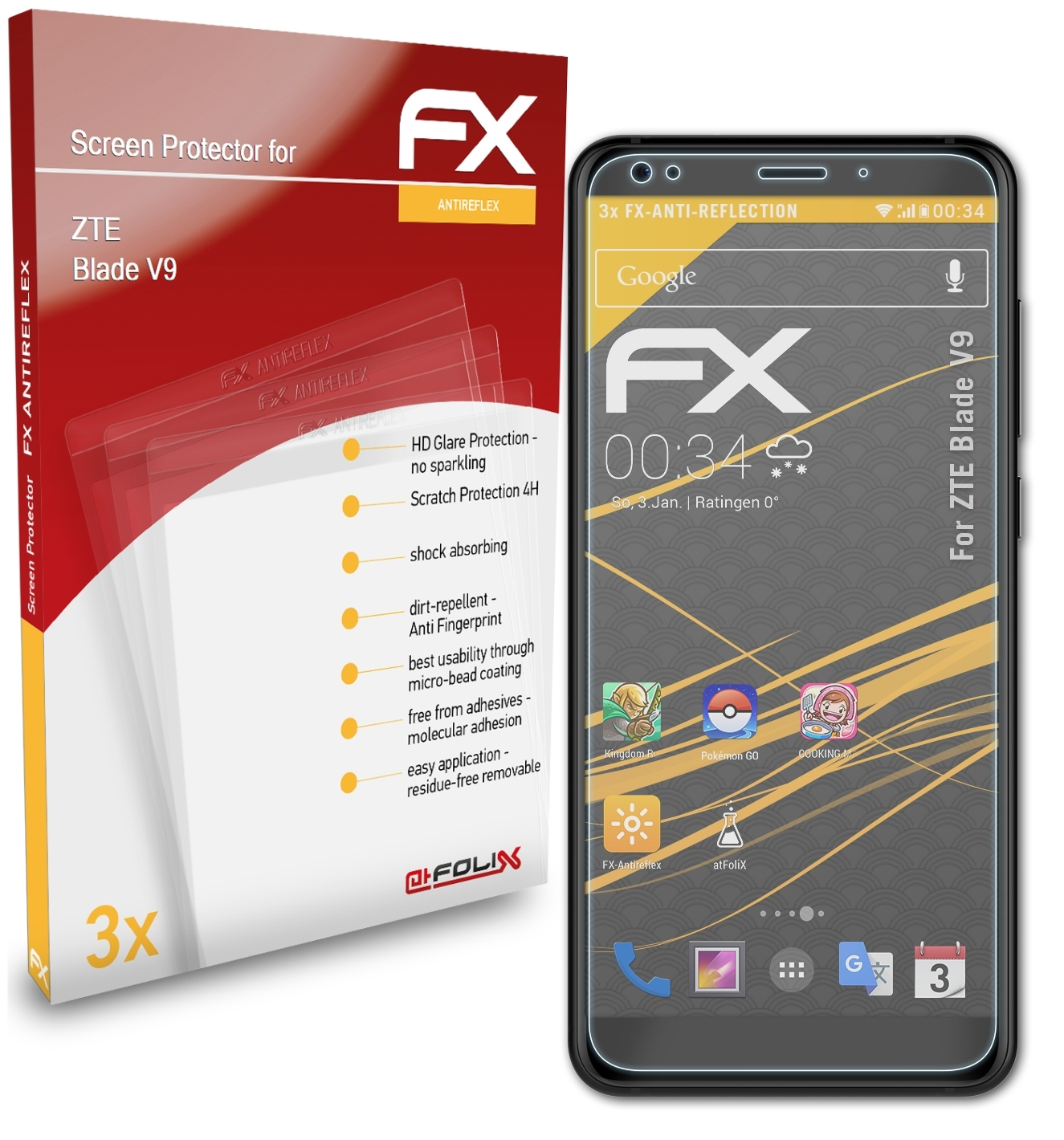 ATFOLIX 3x FX-Antireflex Displayschutz(für V9) Blade ZTE