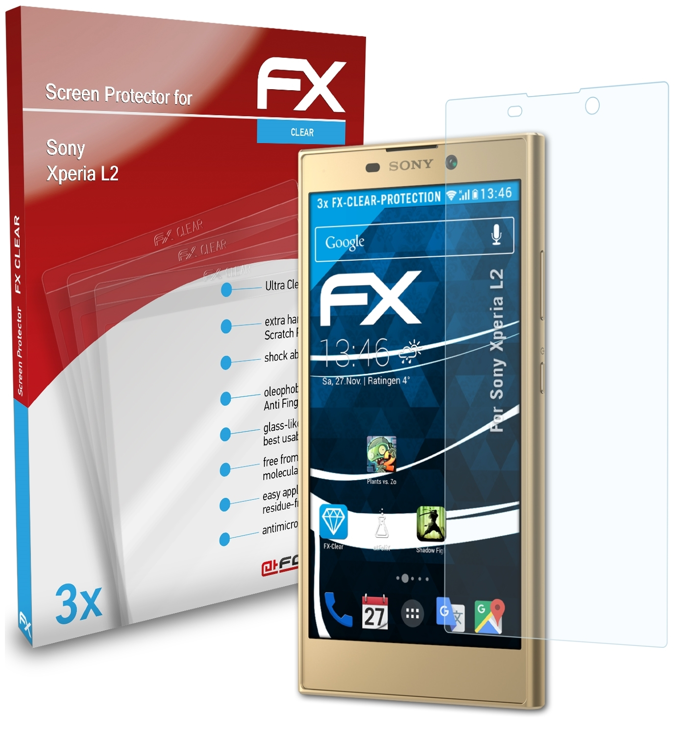ATFOLIX 3x FX-Clear Xperia Displayschutz(für L2) Sony