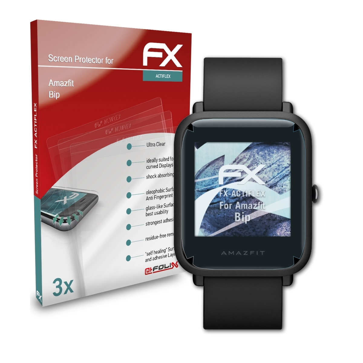 3x Amazfit Bip) FX-ActiFleX Displayschutz(für ATFOLIX