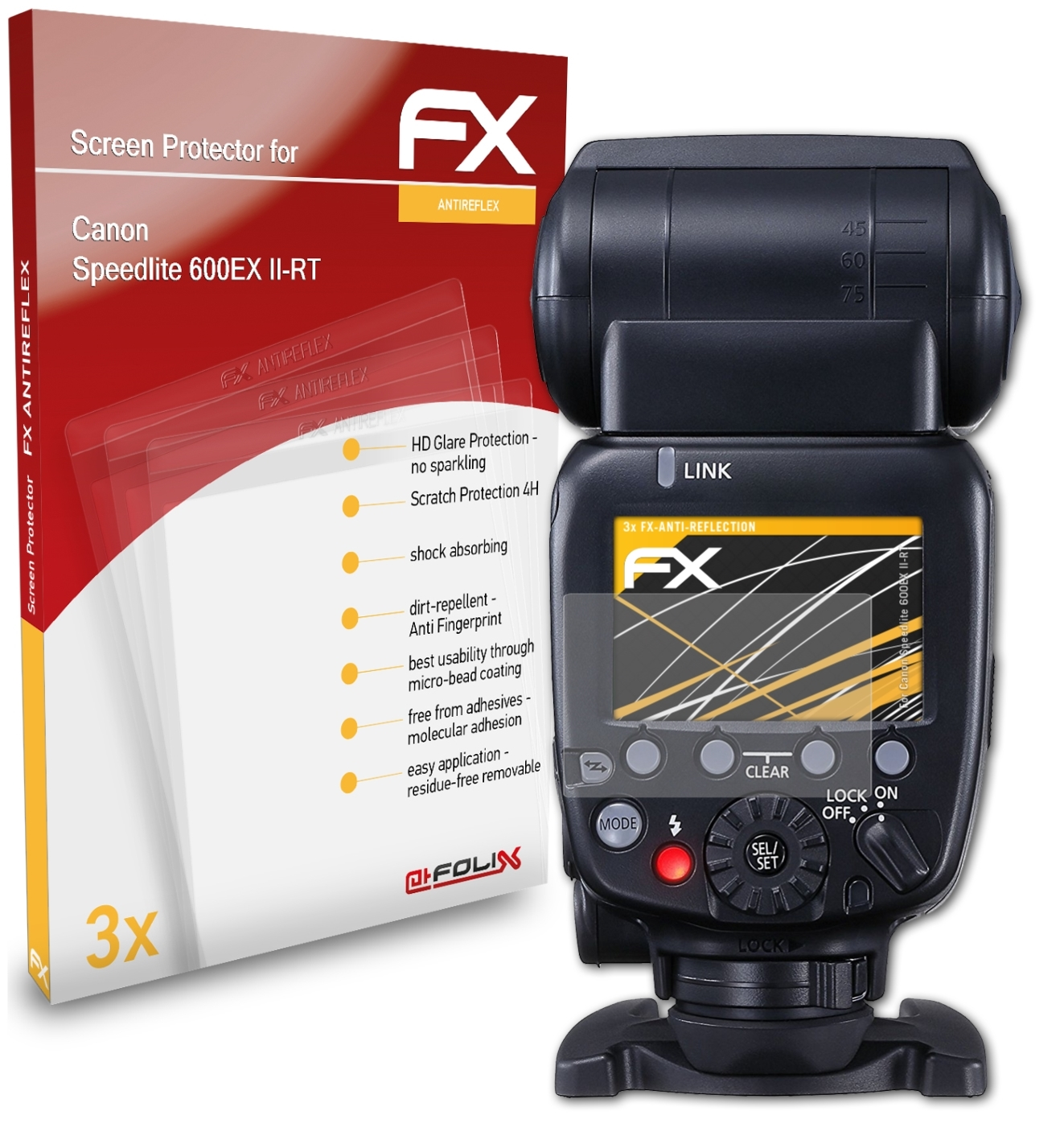 ATFOLIX 3x Speedlite Canon 600EX Displayschutz(für II-RT) FX-Antireflex