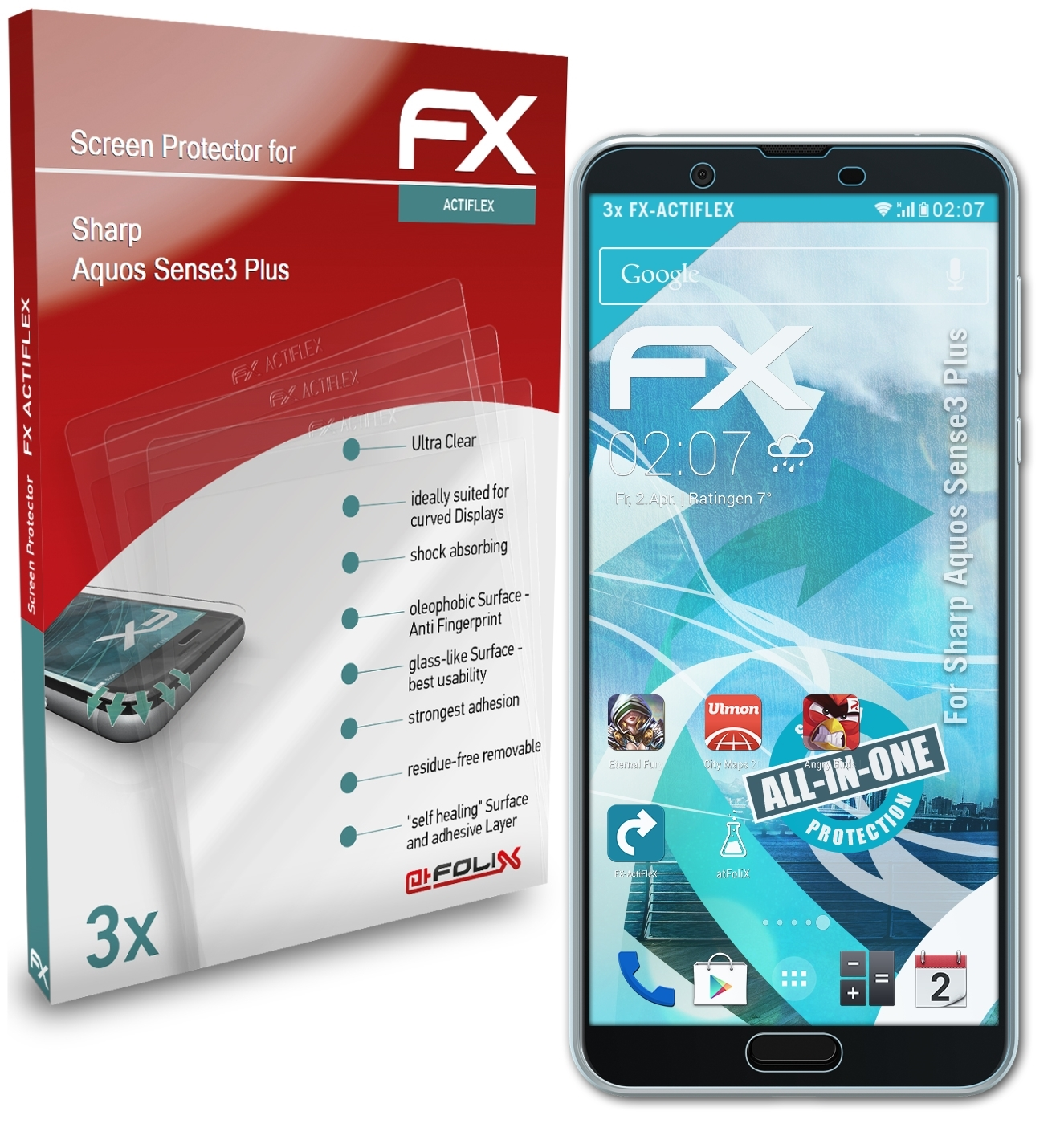 Plus) 3x Displayschutz(für ATFOLIX FX-ActiFleX Aquos Sharp Sense3