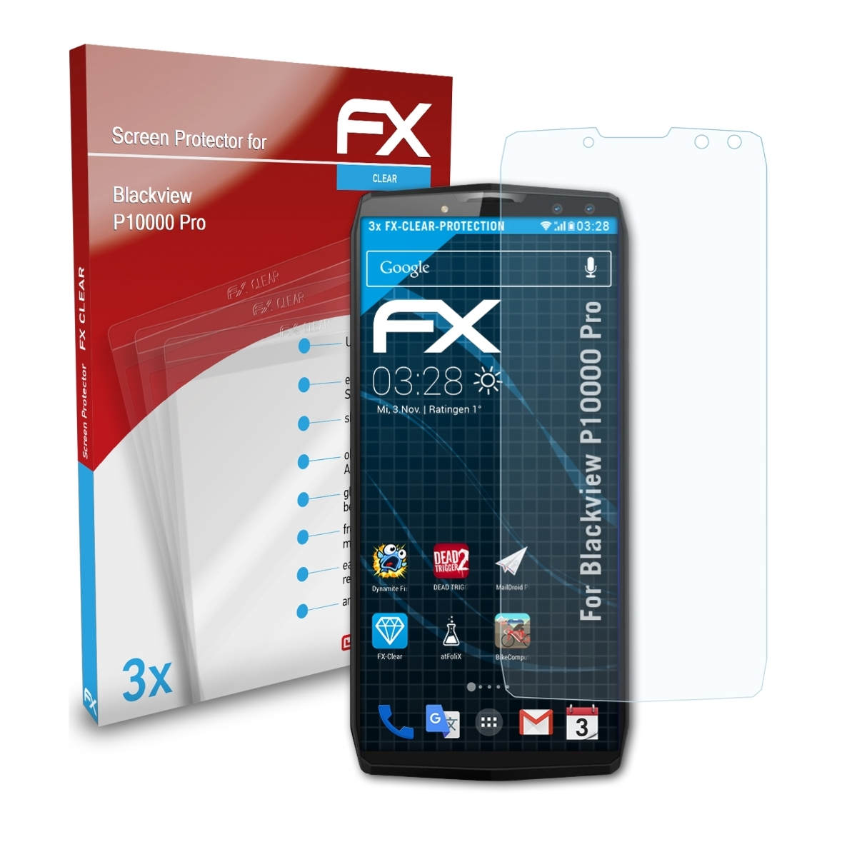 ATFOLIX 3x FX-Clear Displayschutz(für Pro) Blackview P10000