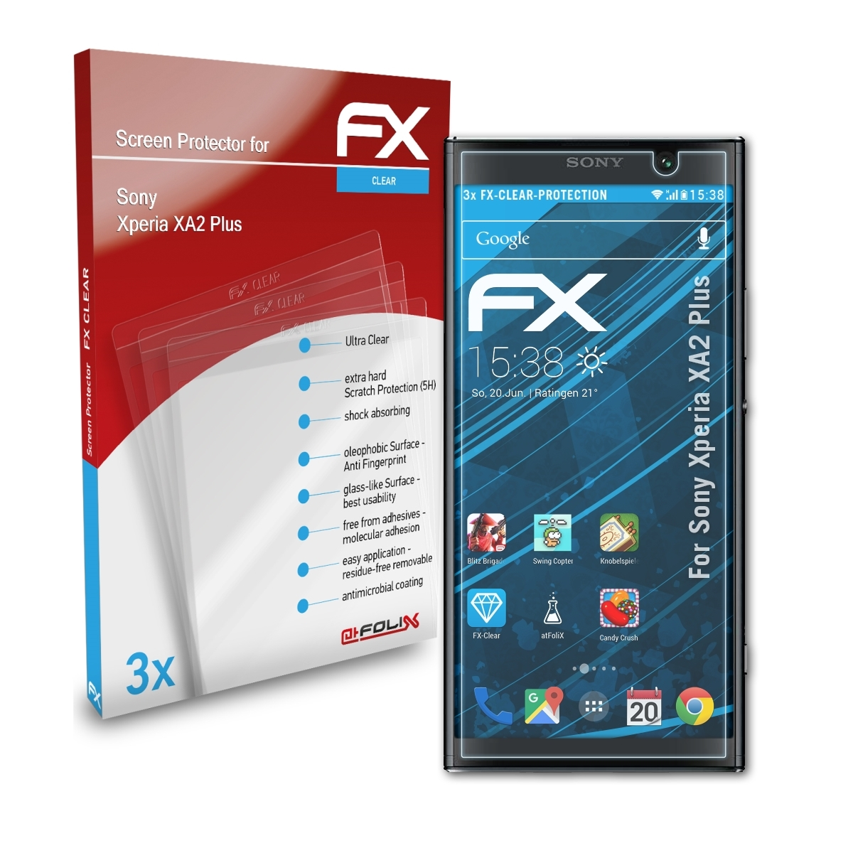 Displayschutz(für 3x XA2 Xperia Plus) FX-Clear Sony ATFOLIX