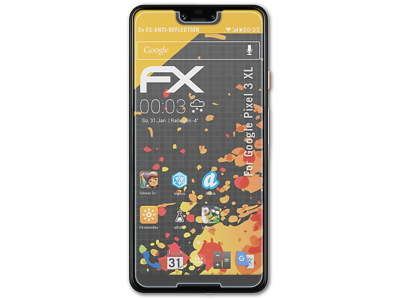 3x Google Displayschutz(für Pixel 3 FX-Antireflex ATFOLIX XL)