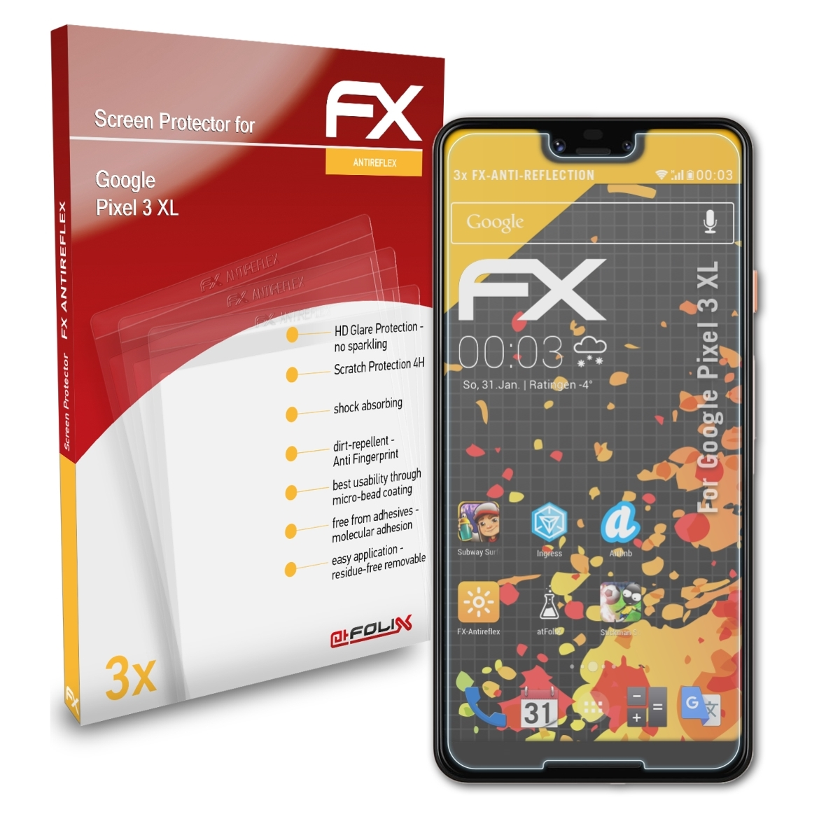 ATFOLIX 3x FX-Antireflex Displayschutz(für Google Pixel XL) 3