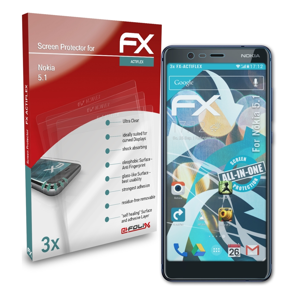 3x ATFOLIX Displayschutz(für 5.1) FX-ActiFleX Nokia