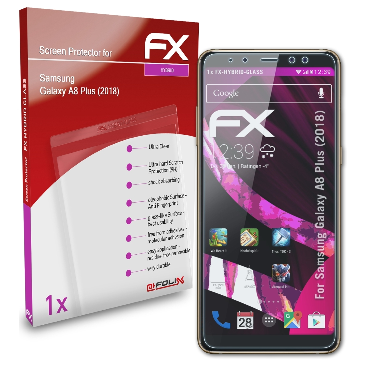 FX-Hybrid-Glass Samsung Galaxy (2018)) A8 Schutzglas(für ATFOLIX Plus