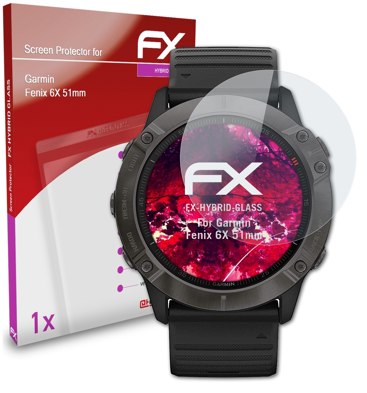 Schutzglas(für Fenix Garmin 6X FX-Hybrid-Glass ATFOLIX (51mm))