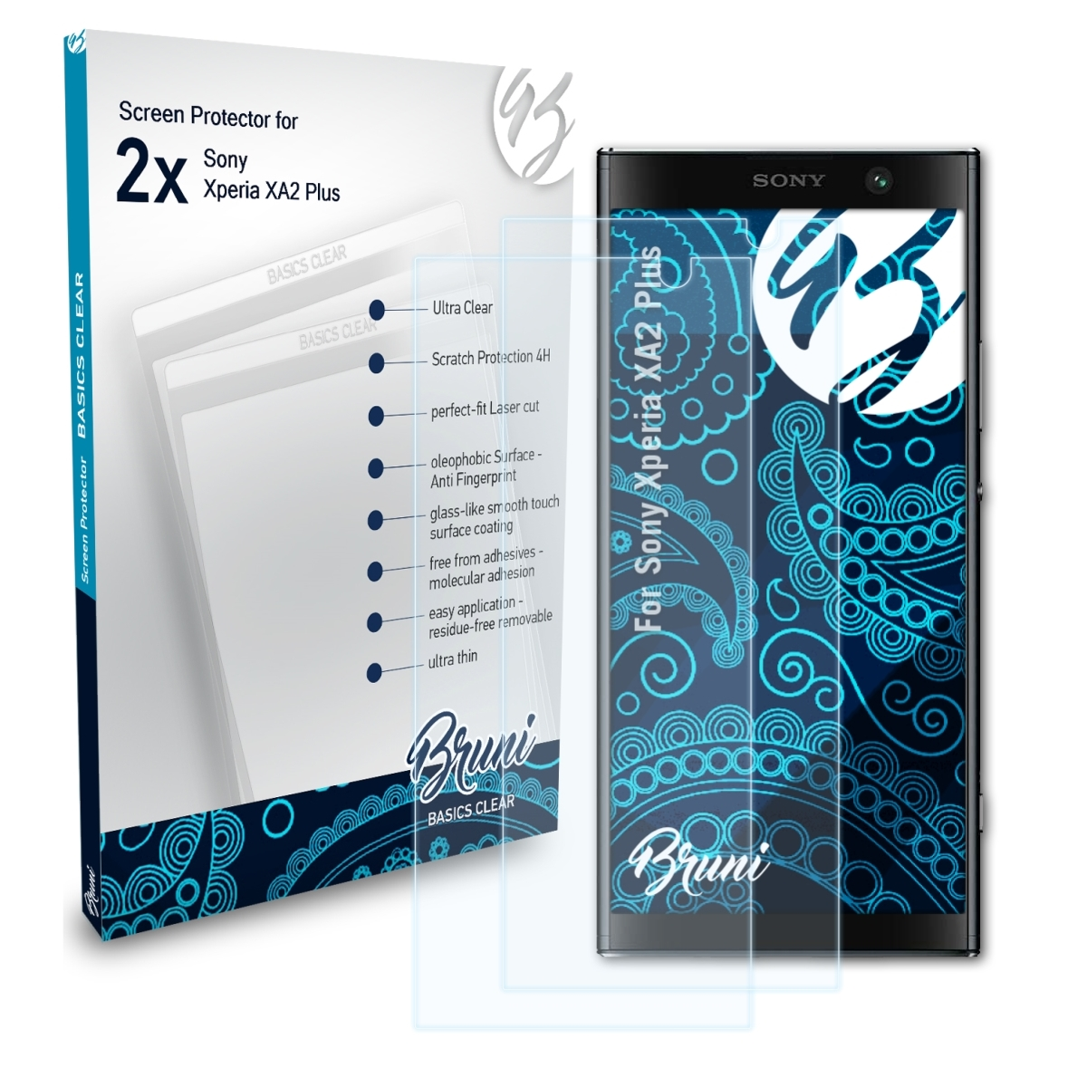 BRUNI 2x Basics-Clear Plus) Xperia Schutzfolie(für Sony XA2