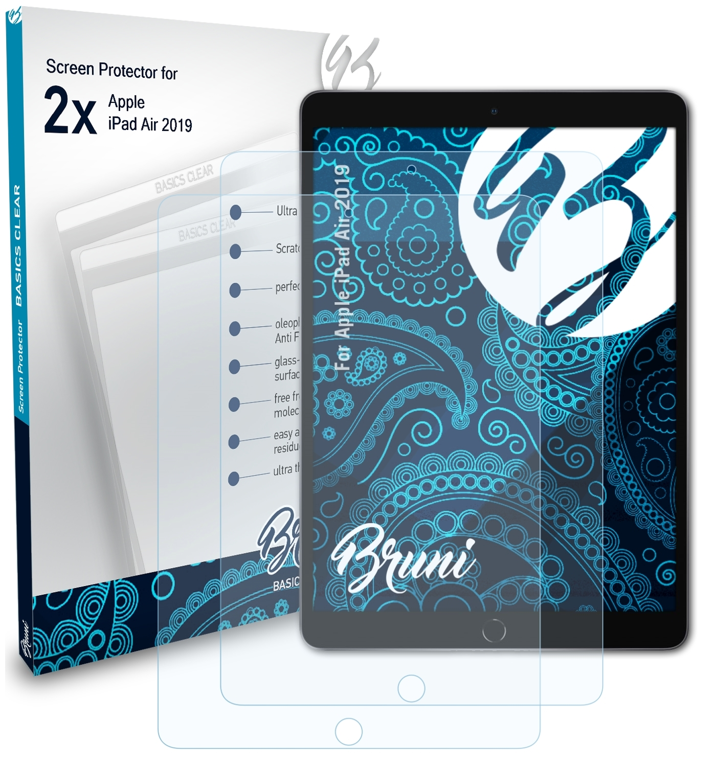 Basics-Clear iPad (2019)) 2x Air BRUNI Schutzfolie(für Apple