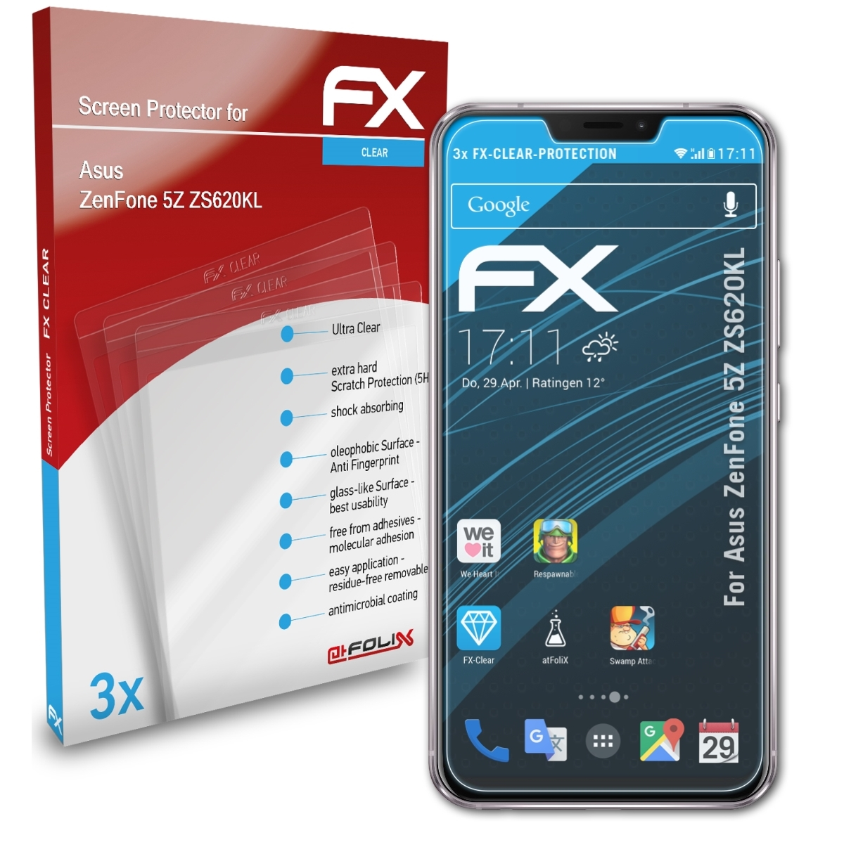 ZenFone 3x (ZS620KL)) Displayschutz(für ATFOLIX FX-Clear 5Z Asus