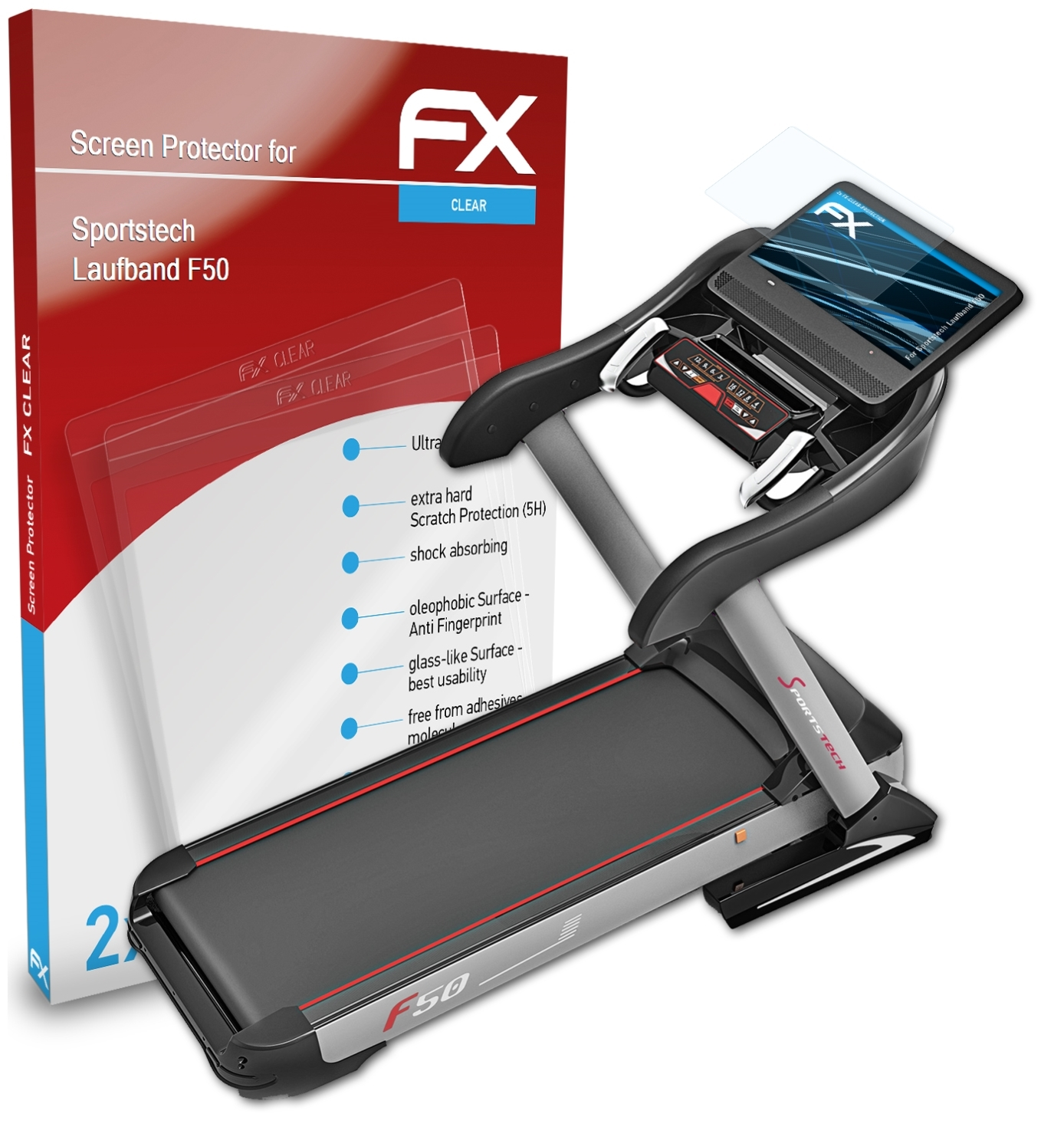 2x Sportstech Laufband FX-Clear ATFOLIX Displayschutz(für F50)