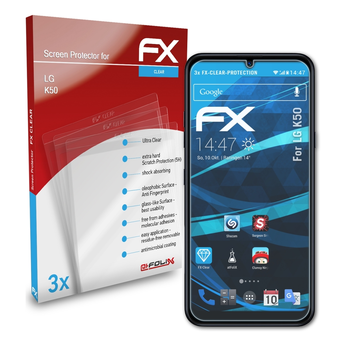 LG K50) FX-Clear 3x ATFOLIX Displayschutz(für