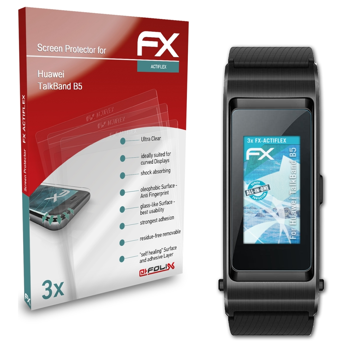 ATFOLIX TalkBand B5) 3x FX-ActiFleX Displayschutz(für Huawei