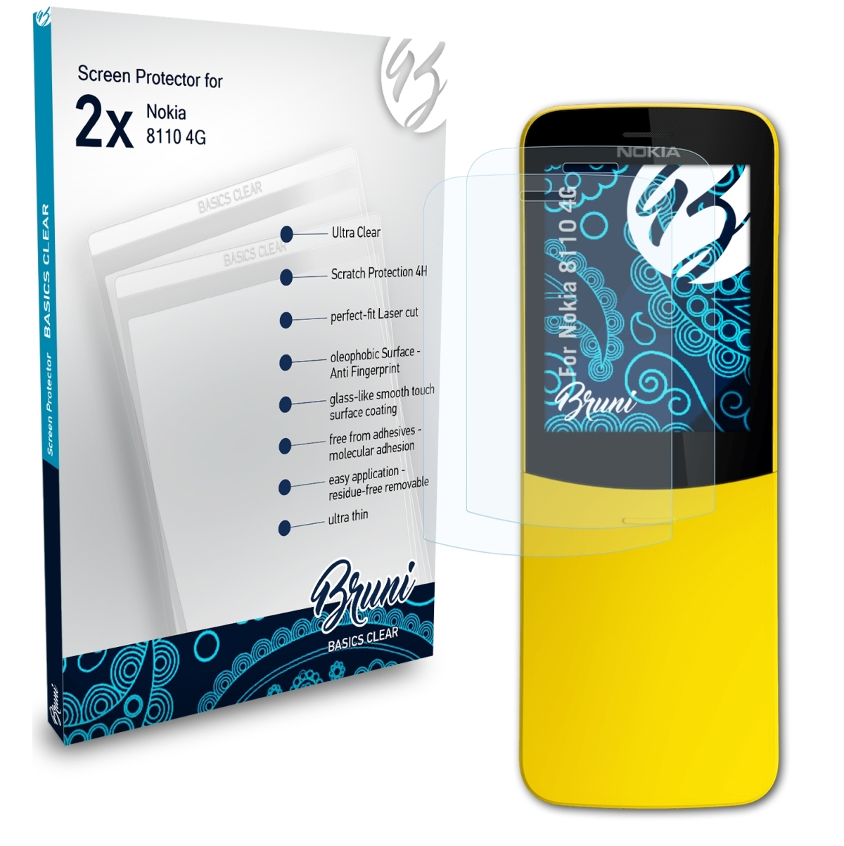 BRUNI 2x Nokia Schutzfolie(für 4G) Basics-Clear 8110